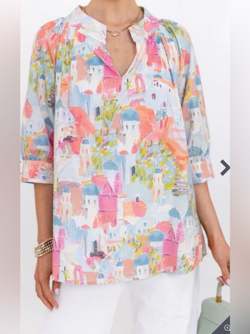 Shop The Mint Santorini Watercolor V-Neck Top Small - Picture 4 of 13